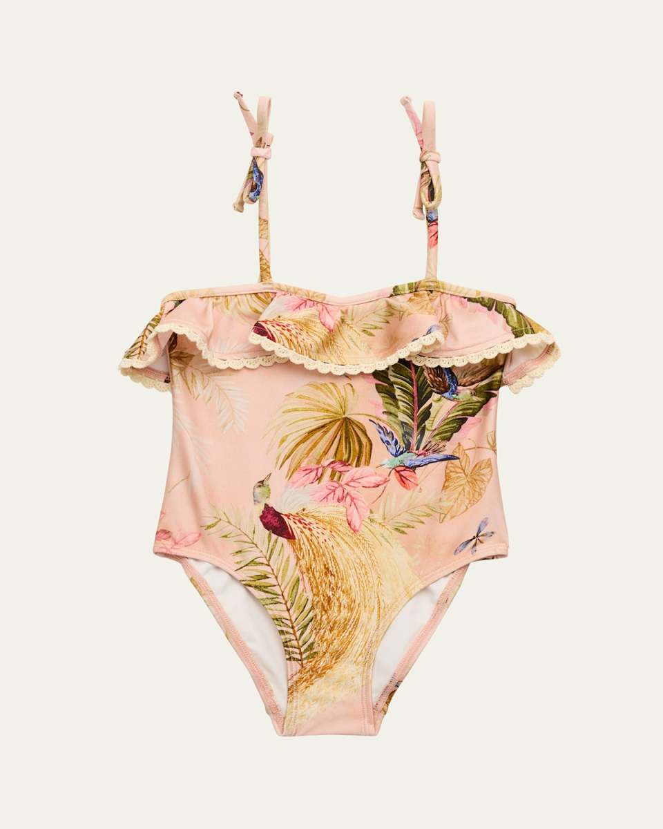 Girl's Rhiannon Frill Lattice Trim Swimsuit, Size 1-12